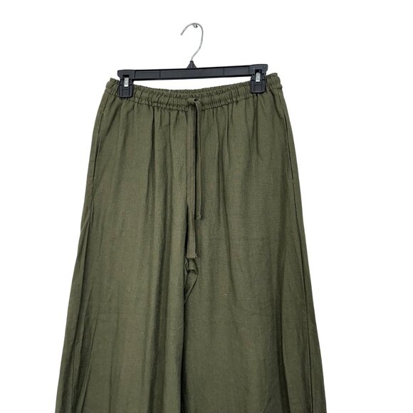 Max Studio London Womens Wide Leg Pants Size S Green Linen Blend Elastic Waist - Picture 2 of 12